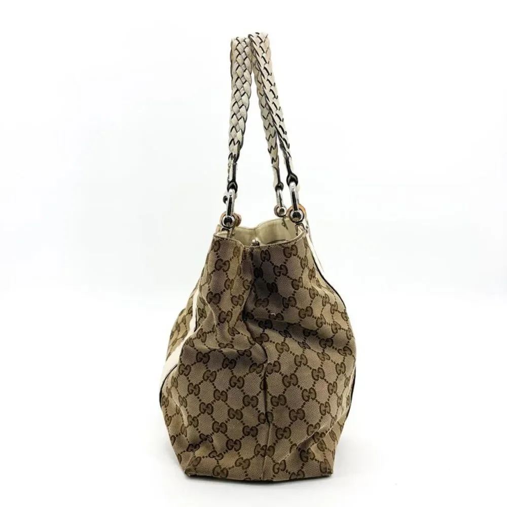 Gucci GG Canvas Bamboo Tote Bag White